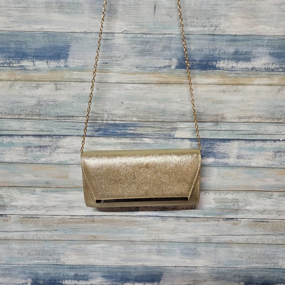 Gold Glitter Vintage Metal Elegant Evening Envelope Clutch Crossbody Bag New